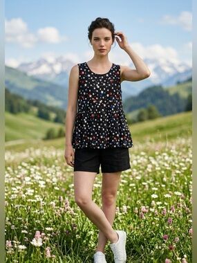 EUC LulaRoe Women’s Black Red White Stars Babydoll Tank Top Blouse - Size XL